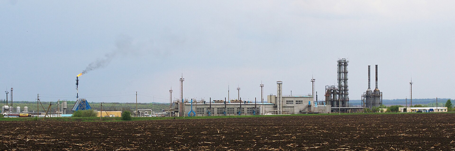 A gas processing plant. Claus sulfur recovery is how sour-gas sulfur reaches block storage.